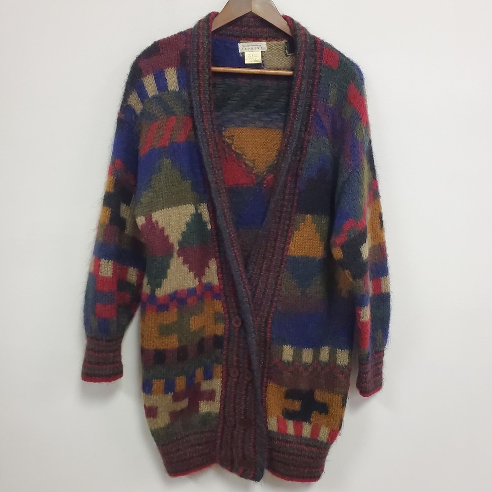 Vintage Express Women Rare Geometric Mohair Sweater Size S Shrunken Unique Artsy - Picture 2 of 10